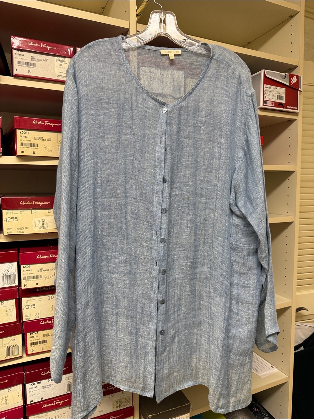 Eileen Fisher Light Blue Button-Front Women's Linen Shirt